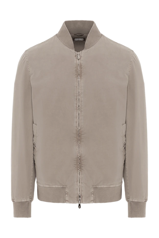Мужская куртка бомбер бежевая из хлопка - фото 1