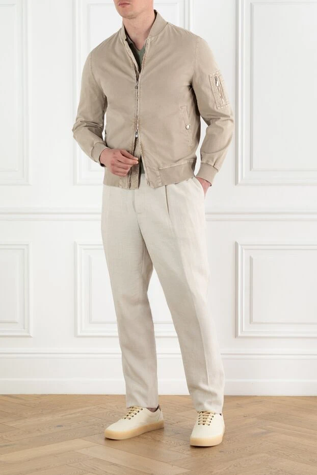 Brunello Cucinelli мужская куртка бомбер бежевая из хлопка 188681 - фото 3