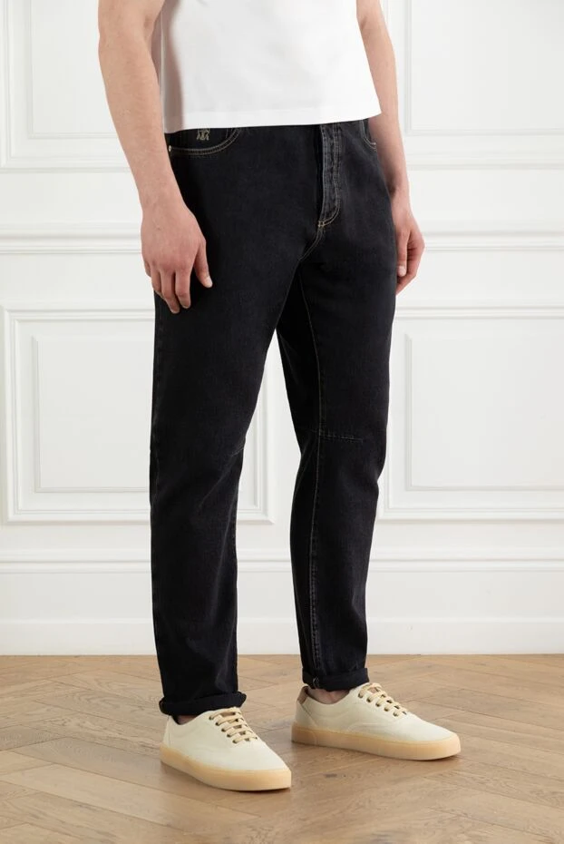 Brunello Cucinelli сұр түсті логотипі бар жіңішке мақта мақта джинсы 188683 - фото 3