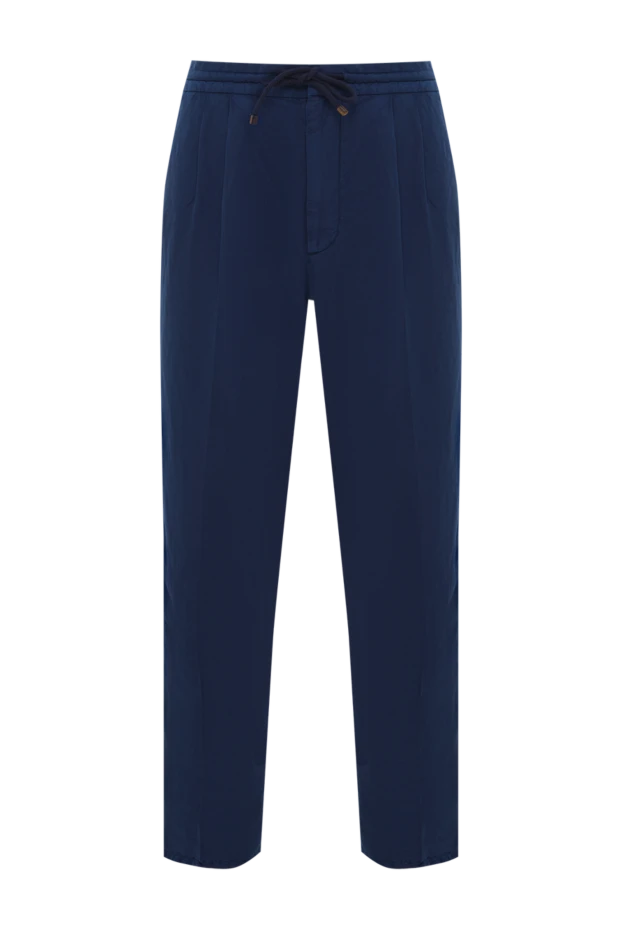 Brunello Cucinelli мужские синие брюки из льна и хлопка на завязке с защипами 188686 - фото 1