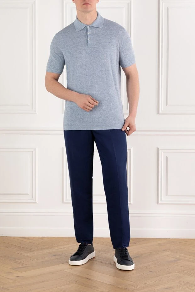 Brunello Cucinelli мужские синие брюки из льна и хлопка на завязке с защипами 188686 - фото 2