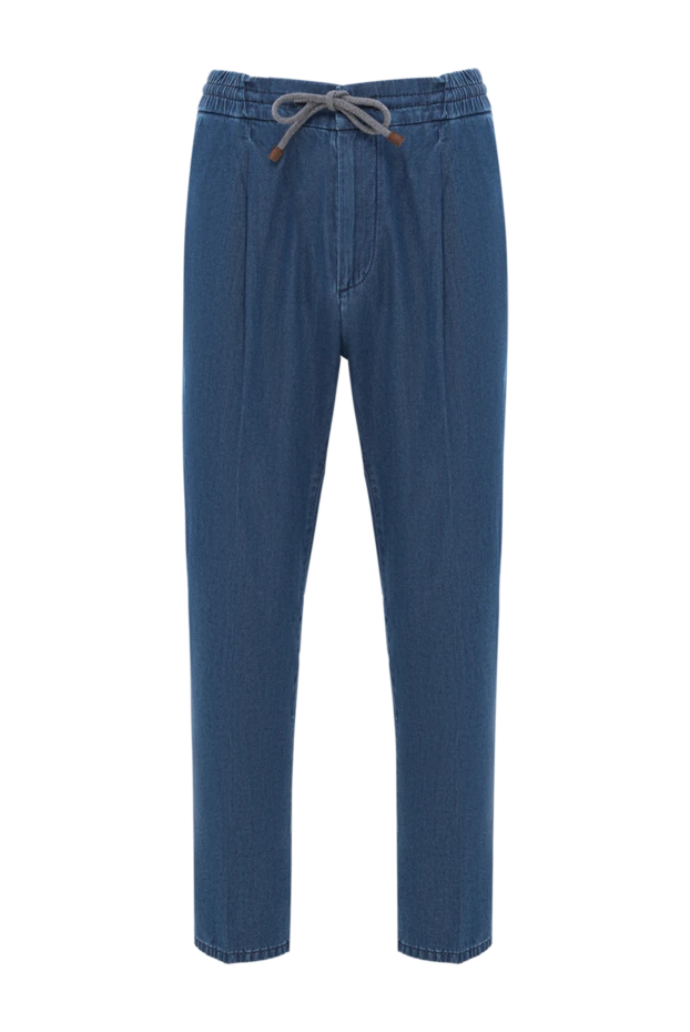 Таза мақтадан тігілген шымшу жіптері бар ерлер көк джинсы - фото 1