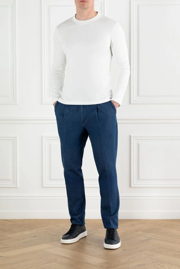 Таза мақтадан тігілген шымшу жіптері бар ерлер көк джинсы - фото 2