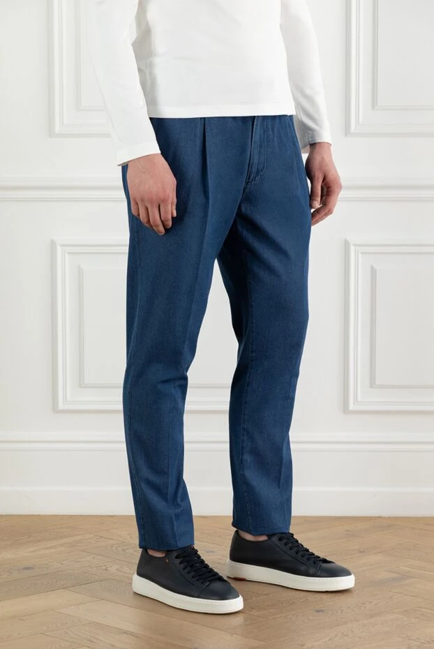 Brunello Cucinelli таза мақтадан тігілген шымшу жіптері бар ерлер көк джинсы 188688 - фото 3