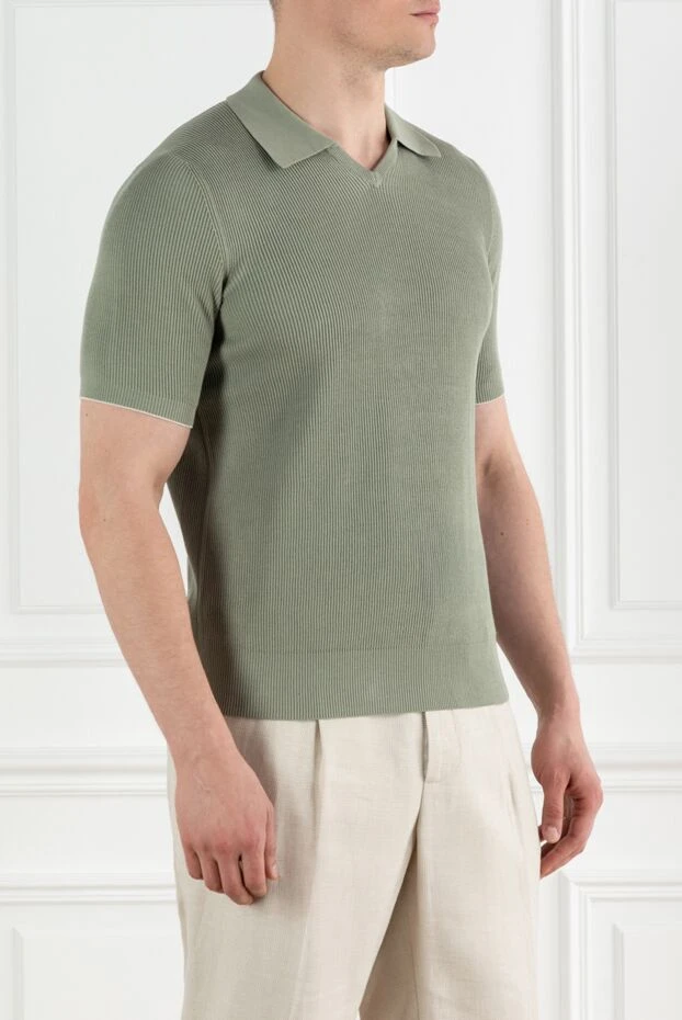 Brunello Cucinelli жасыл қырлы мақтадан жасалған, бекітпесіз поло жейде 188693 - фото 3