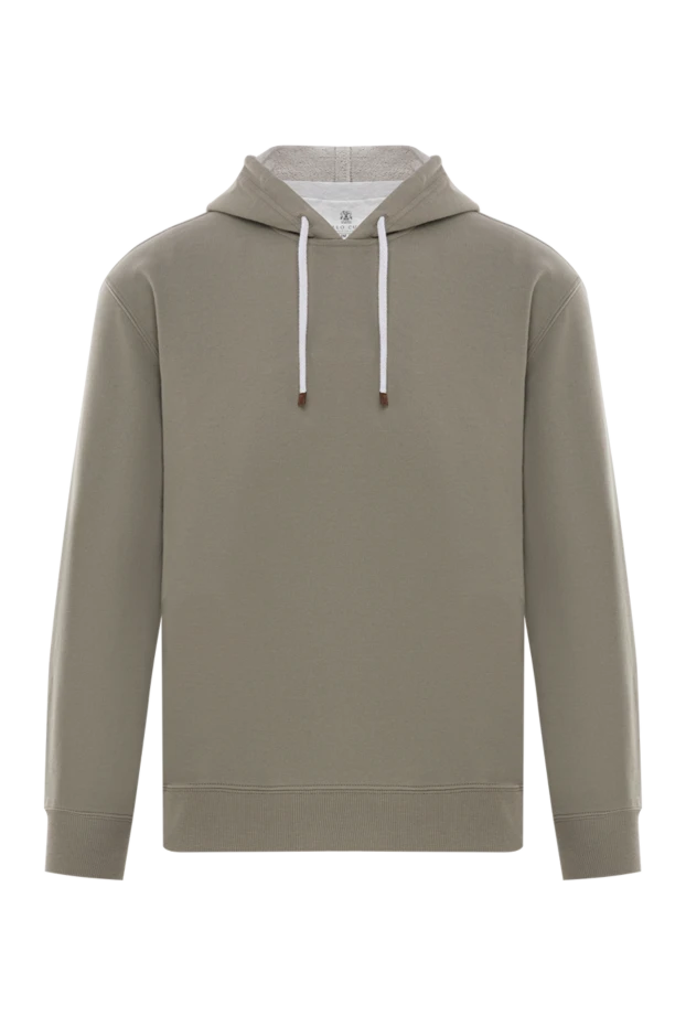 Зеленое однотонное худи из хлопка без карманов - фото 1