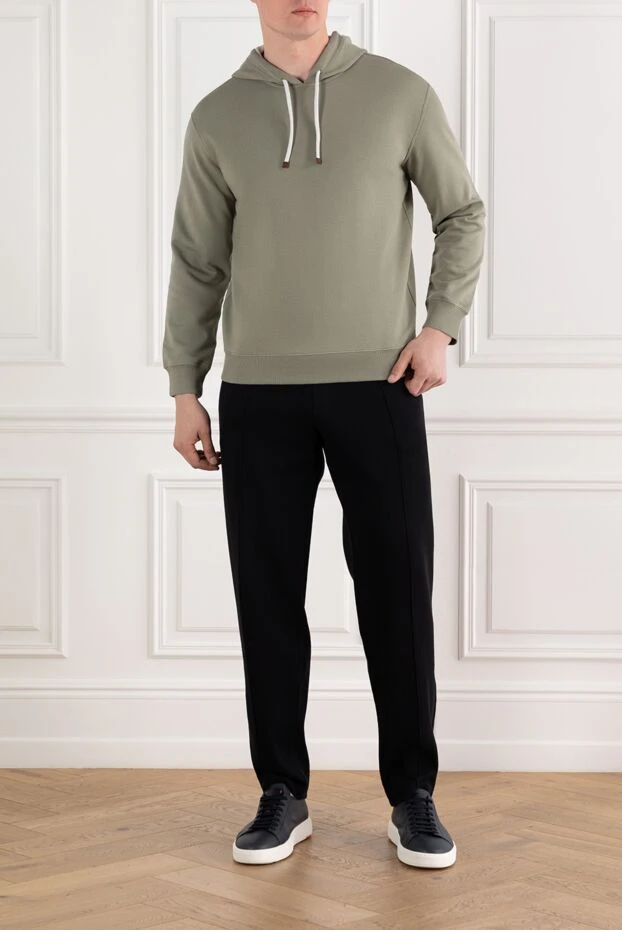 Brunello Cucinelli зеленое однотонное худи из хлопка без карманов 188695 - фото 2