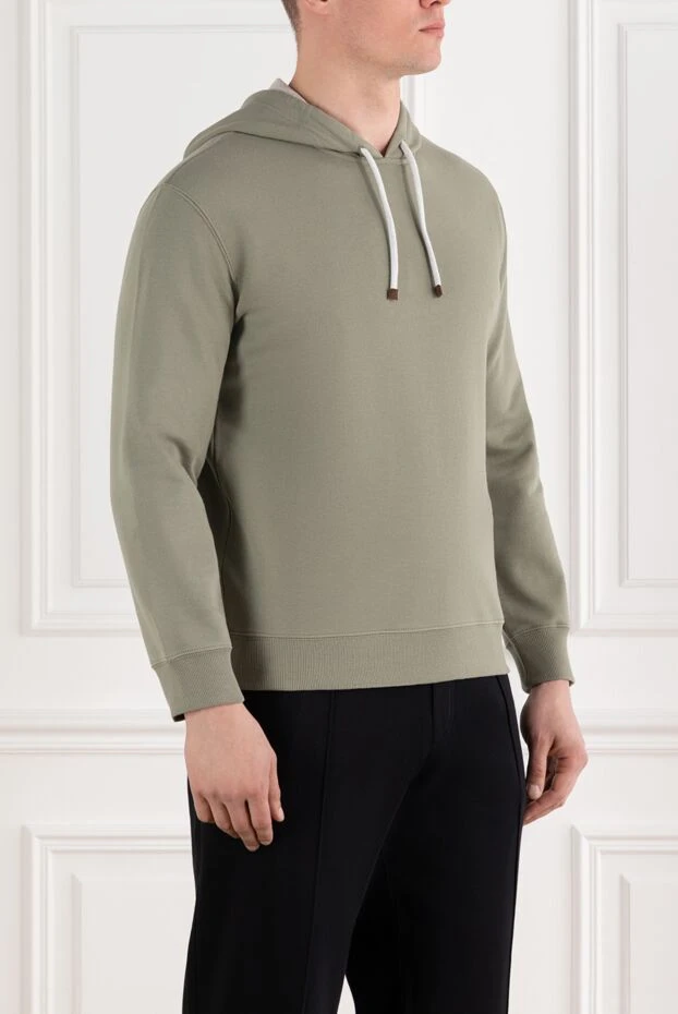 Brunello Cucinelli зеленое однотонное худи из хлопка без карманов 188695 - фото 3