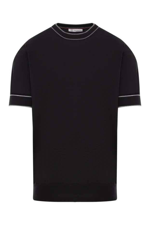 Черная мужская футболка с контрастной отделкой из хлопка - фото 1