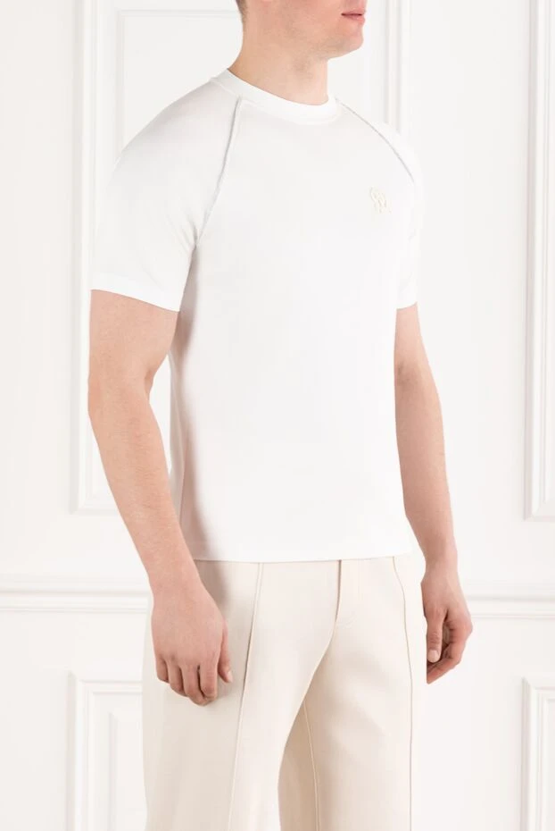 Brunello Cucinelli ерлерге арналған логотипі және реглан жеңі бар ақ мақта матадан жасалған футболка 188698 - фото 3