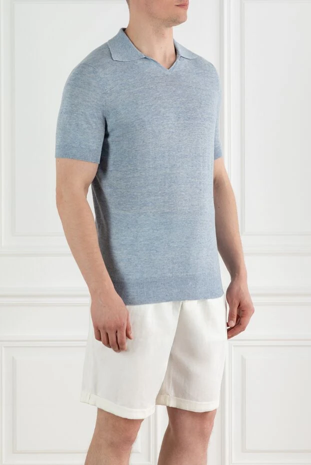 Brunello Cucinelli бекітілмеген көк меланж мақта поло көйлек 188700 - фото 3