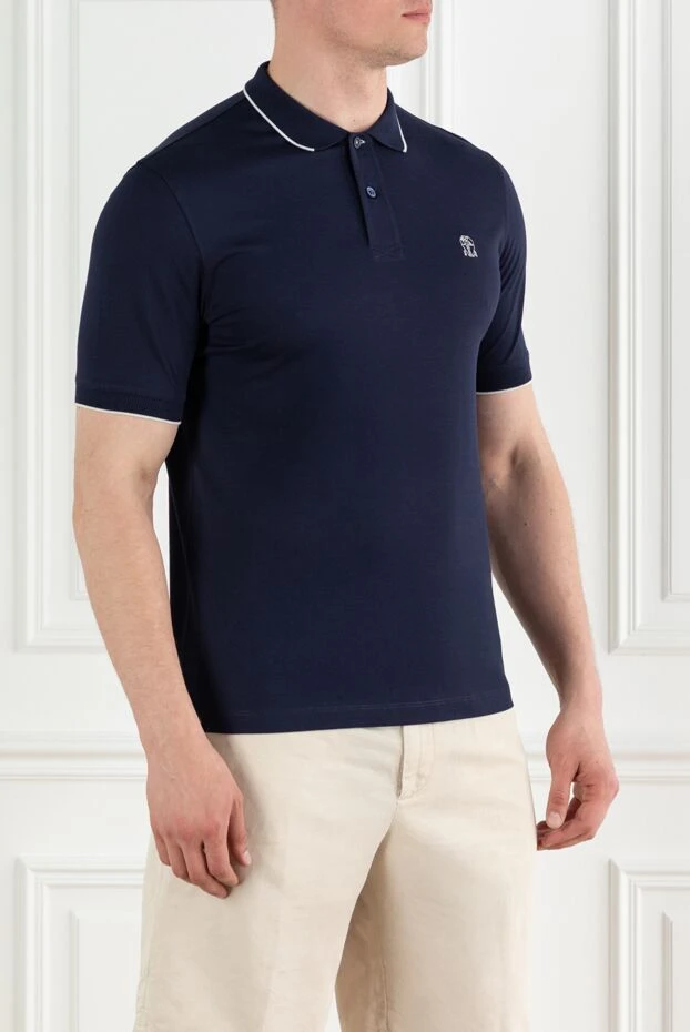 Brunello Cucinelli көк мақта логотипі бар ерлер поло көйлегі 188701 - фото 3