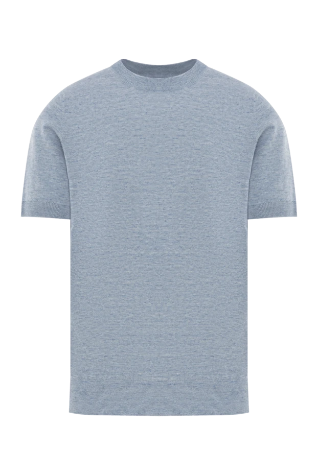 Көк меланж зығыр матасы мен мақтадан жасалған ерлер футболкасы - фото 1