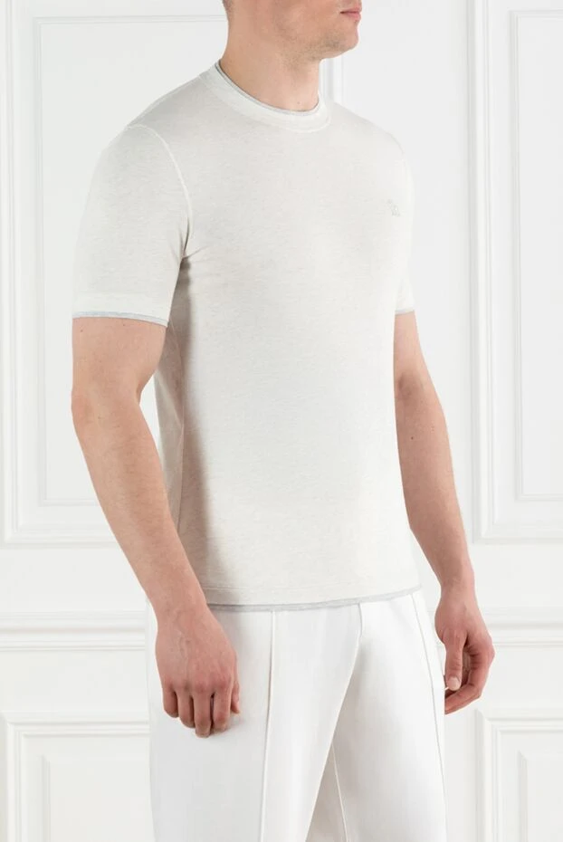 Brunello Cucinelli қабатты стильдегі ақ мақтадан жасалған ерлерге арналған футболка 188703 - фото 3