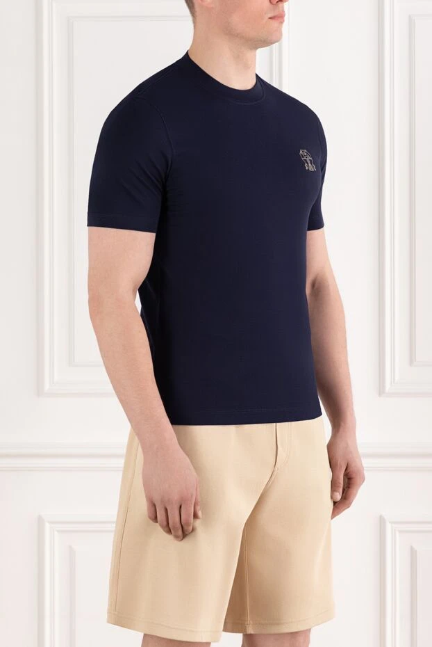 Brunello Cucinelli көк ерлер мақтасы кестеленген логотипі бар футболка 188706 - фото 2