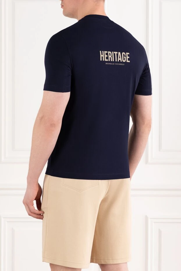 Brunello Cucinelli көк ерлер мақтасы кестеленген логотипі бар футболка 188706 - фото 3