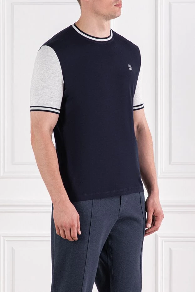Brunello Cucinelli ақ жейделері мен кестелері бар көк түсті футболка
 188708 - фото 3