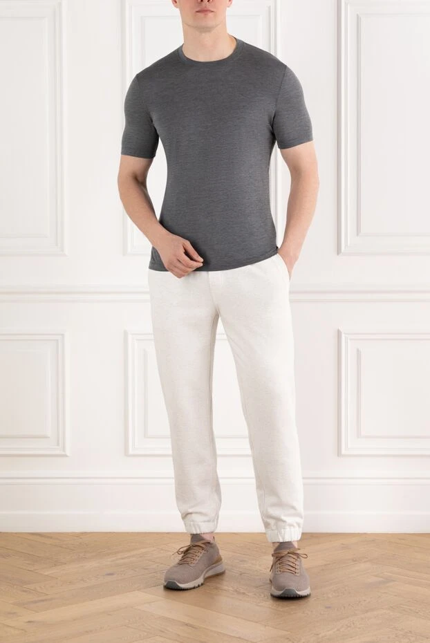 Brunello Cucinelli сұр меланж жібек және мақта ерлер футболкасы 188710 - фото 2