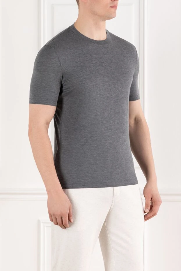 Brunello Cucinelli сұр меланж жібек және мақта ерлер футболкасы 188710 - фото 3