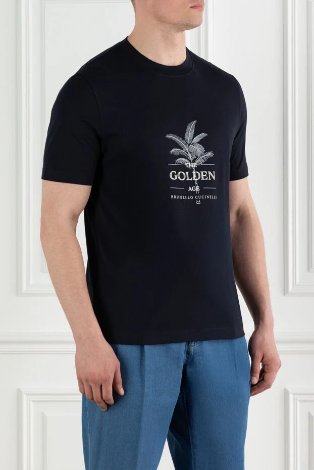 Brunello Cucinelli мақтадан тігілген «алтын ғасыр» ерлерге арналған көгілдір футболка 188713 - фото 3