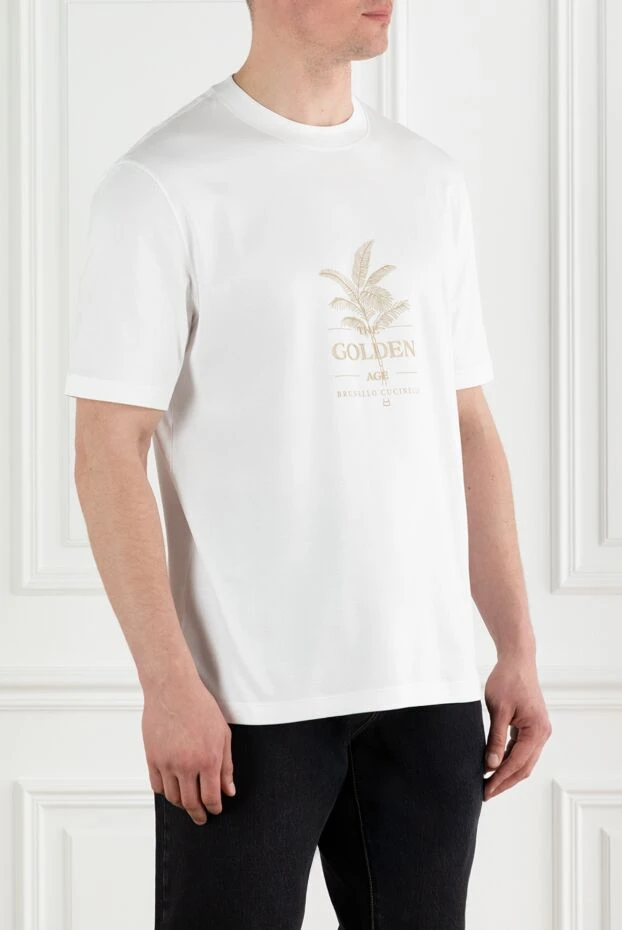 Brunello Cucinelli мақтадан тігілген «алтын ғасыр» ерлерге арналған ақ футболка 188714 - фото 3