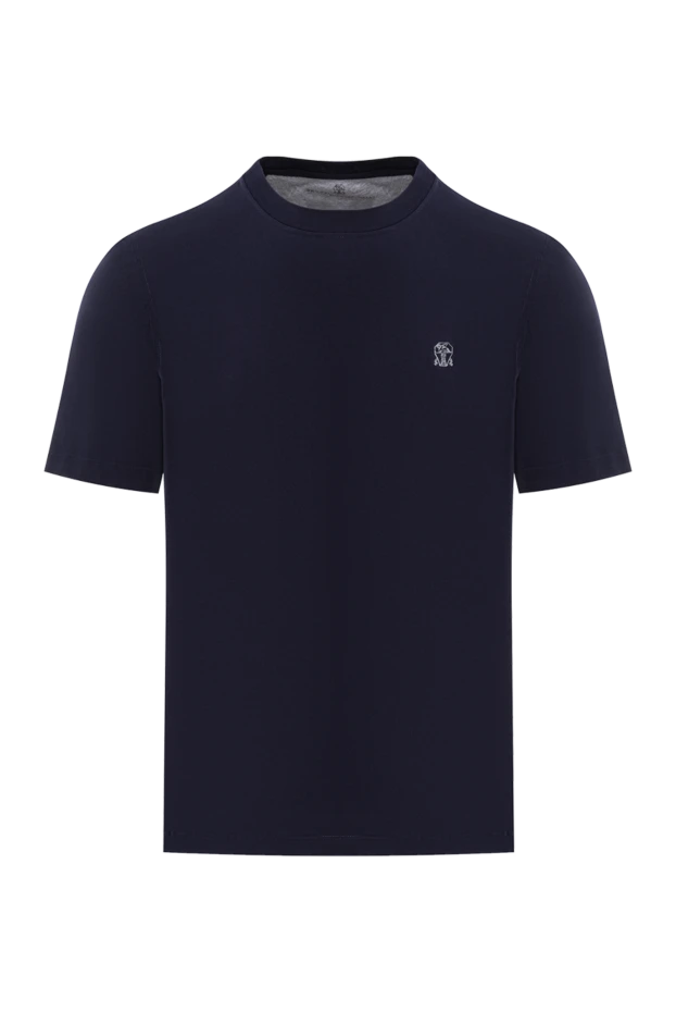 Brunello Cucinelli футболка мужская темно-синяя однотонная из хлопка с логотипом 188717 - фото 1