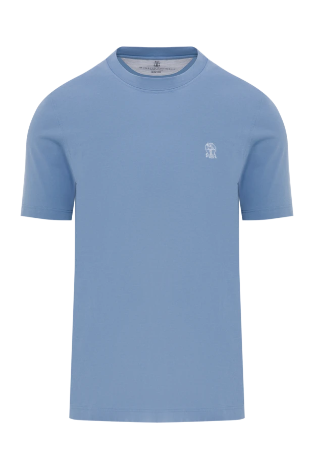 Men's T-shirt blue plain cotton with logo - photo 1