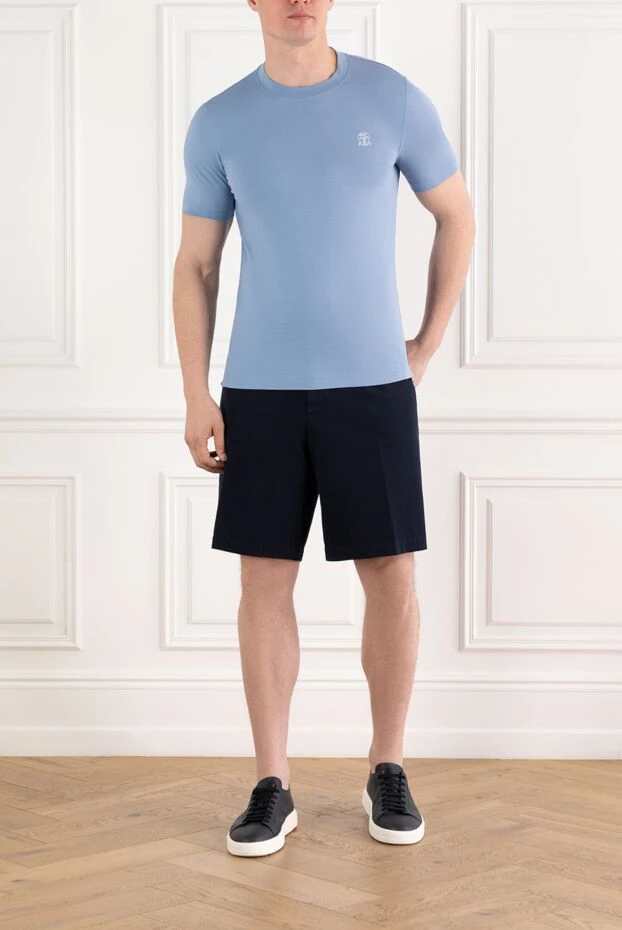 Brunello Cucinelli ерлерге арналған логотипі бар көк түсті мақтадан жасалған жейде 188718 - фото 2