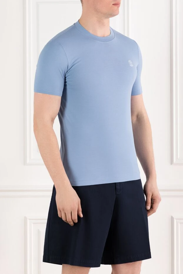 Brunello Cucinelli ерлерге арналған логотипі бар көк түсті мақтадан жасалған жейде 188718 - фото 3