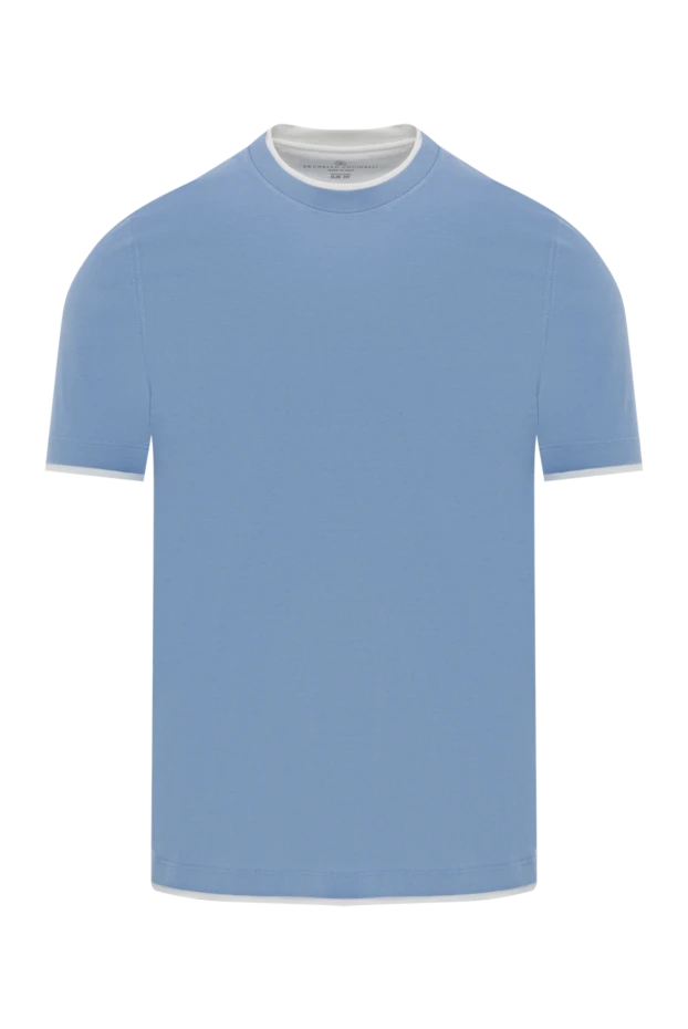 Футболка из хлопка небесно-голубого цвета с контрастной отделкой - фото 1