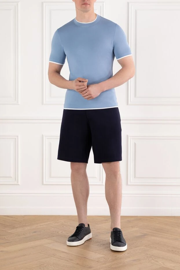 Brunello Cucinelli контрасты әрлеуі бар көк түсті мақта футболка 188720 - фото 2