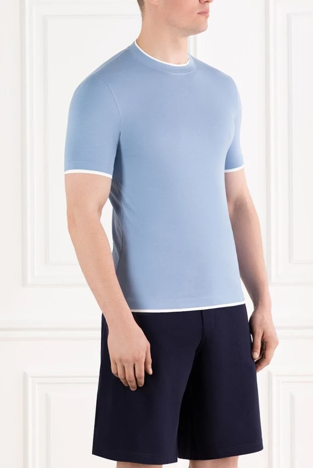 Brunello Cucinelli контрасты әрлеуі бар көк түсті мақта футболка 188720 - фото 3
