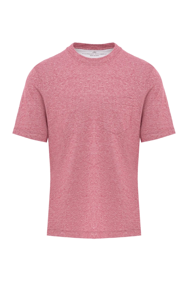 Pink melange t-shirt with chest pocket made of linen and cotton - photo 1