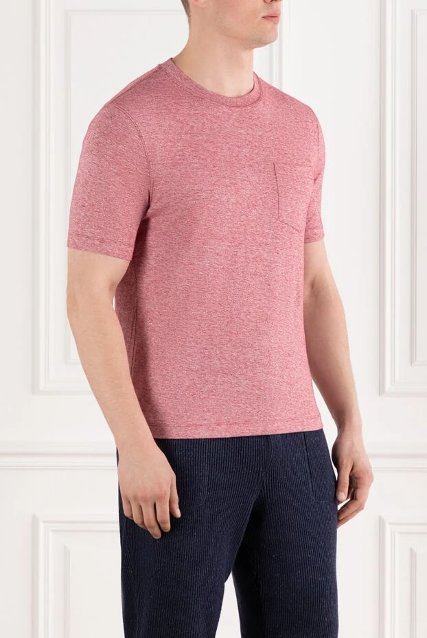 Brunello Cucinelli pink melange t-shirt with chest pocket made of linen and cotton 188722 - photo 2