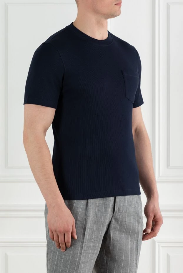 Brunello Cucinelli ерлерге арналған кәдімгі көк мақтадан жасалған футболка 188733 - фото 3