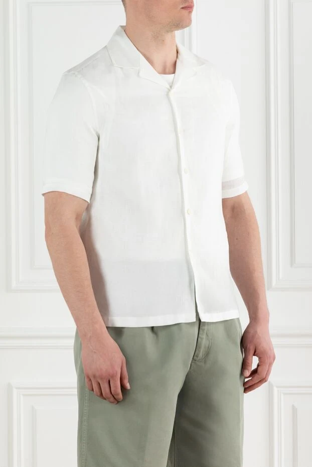 Brunello Cucinelli men's white linen polo shirt with buttons 188734 - photo 3