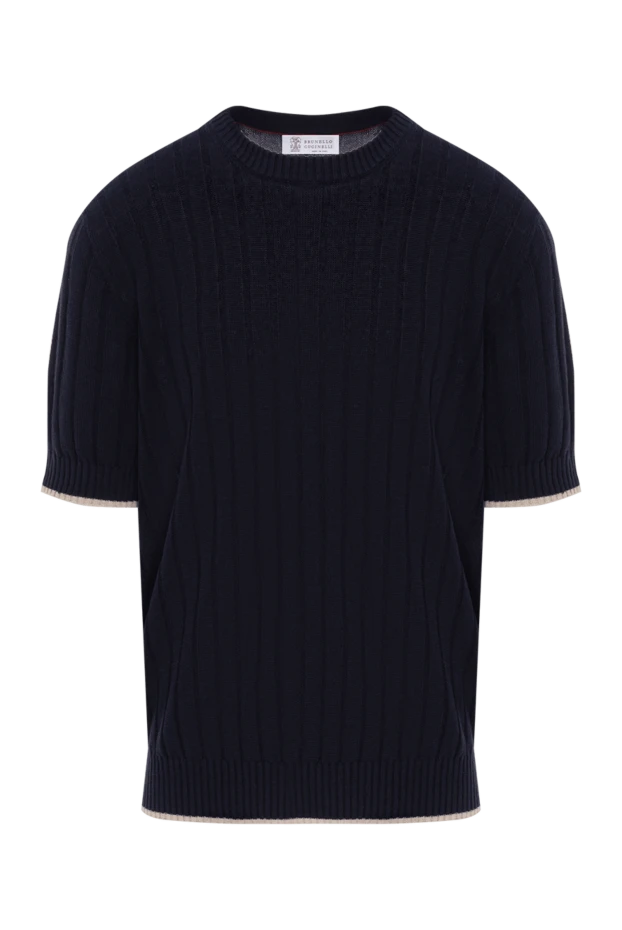 Brunello Cucinelli футболка из льна и хлопка с плоским ребристым узором синяя 188741 - фото 1