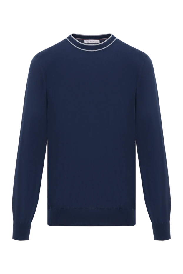 Men's blue cotton jumper with collar piping - photo 1