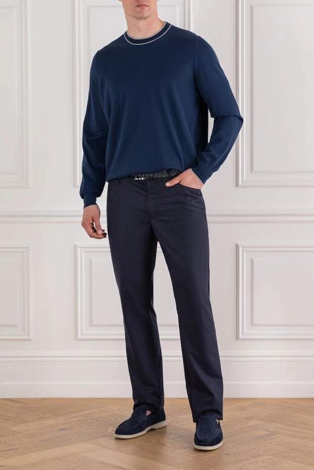 Brunello Cucinelli жағасы түтіктері бар ерлер көк мақталы джемпер 188749 - фото 2