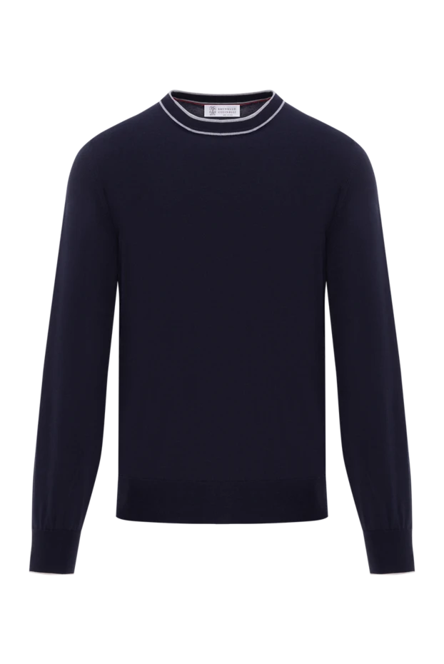 Джемпер из хлопка мужской темно-синий с окантовкой воротника - фото 1