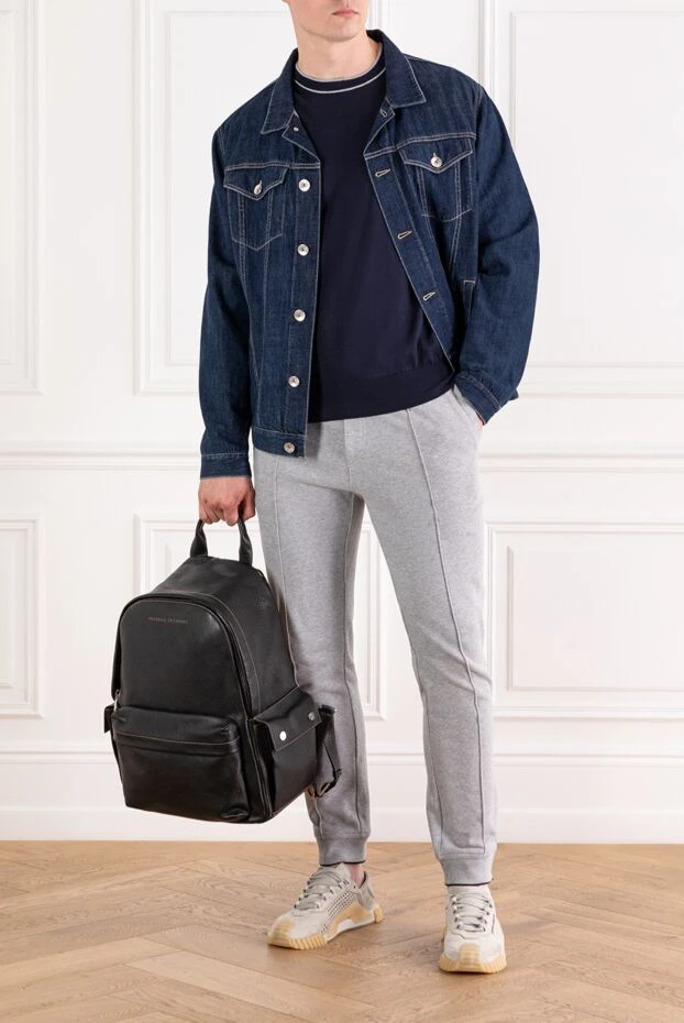 Brunello Cucinelli ерлерге арналған мақтадан жасалған джемпер, жағасы бар қара көк 188750 - фото 2