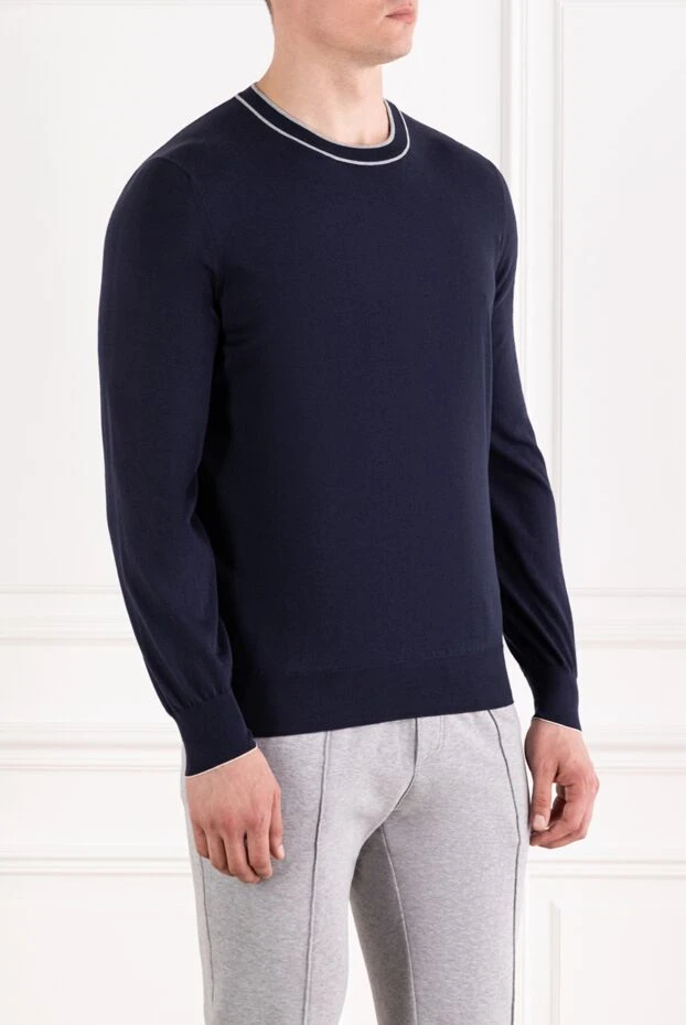 Brunello Cucinelli ерлерге арналған мақтадан жасалған джемпер, жағасы бар қара көк 188750 - фото 3