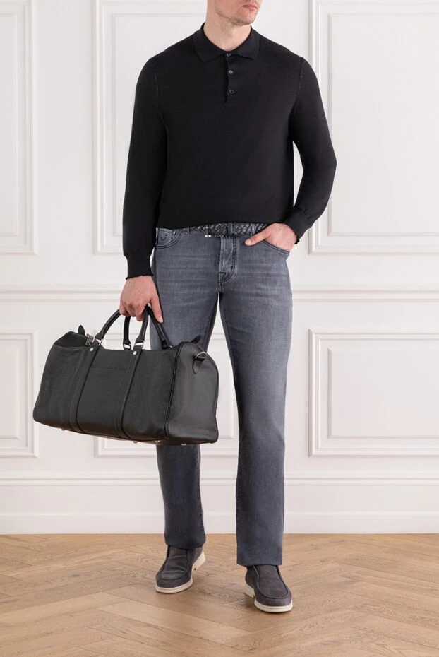 Brunello Cucinelli черное мужское поло с длинным рукавом из хлопка и шелка 188751 - фото 2