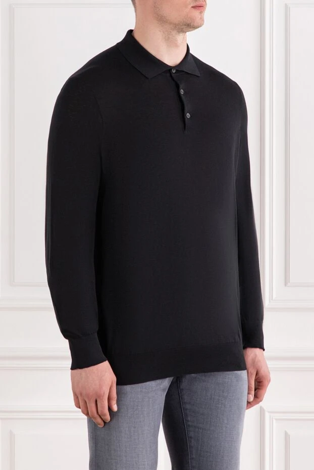 Brunello Cucinelli черное мужское поло с длинным рукавом из хлопка и шелка 188751 - фото 3