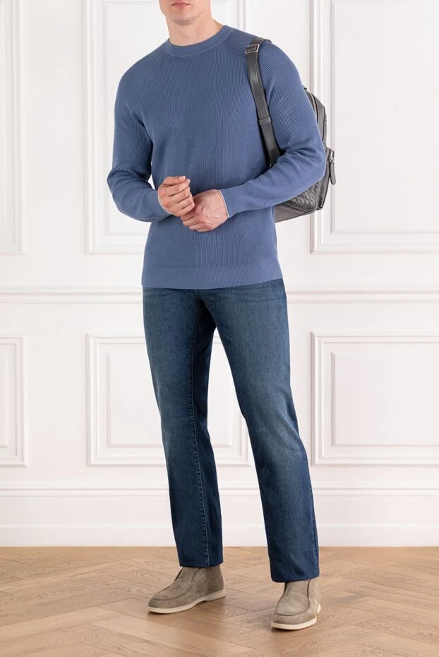 Джемпер голубой мужской в рубчик с рукавом реглан - фото 2
