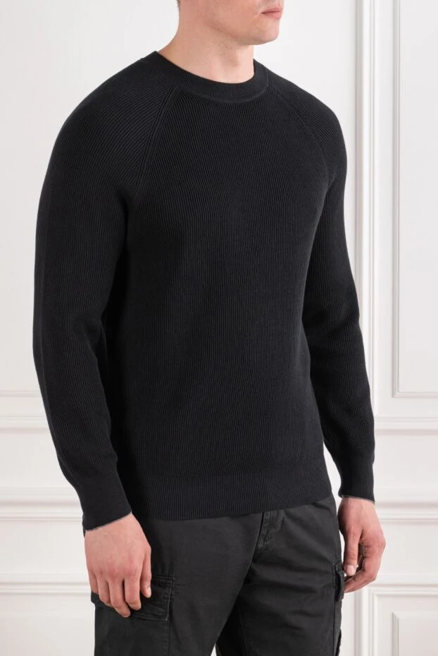 Brunello Cucinelli black men's ribbed jumper with raglan sleeves 188759 - photo 3