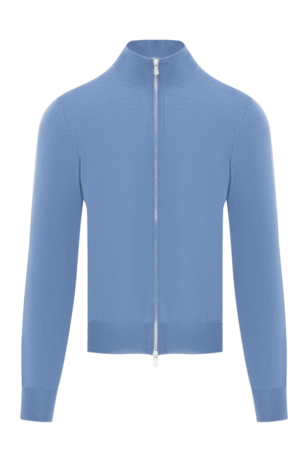 Men's knitted cardigan in blue with a zipper made of cashmere - photo 1