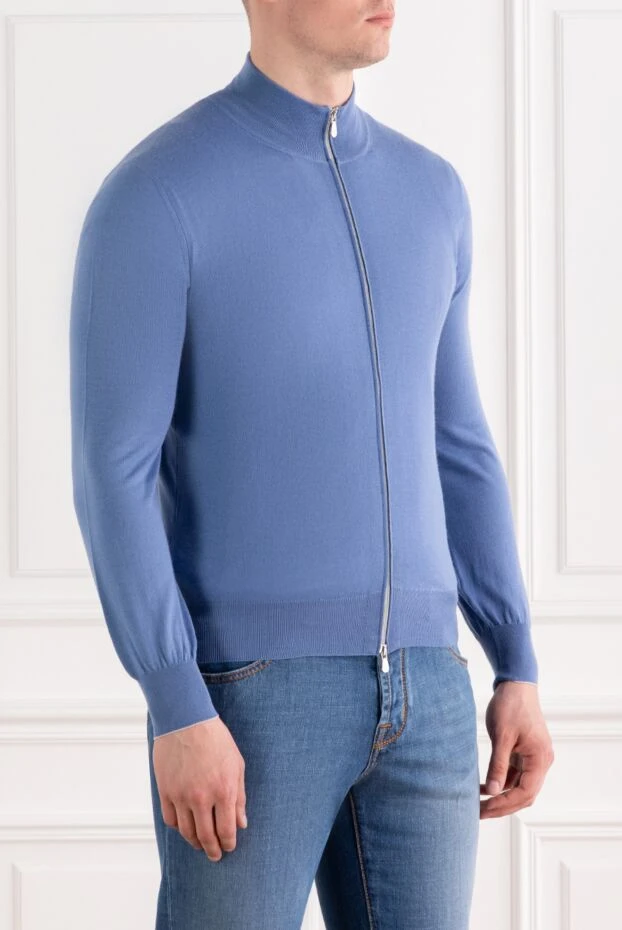 Brunello Cucinelli кашемирден жасалған найзағайлы көк түсті ерлер тоқылған кардиганы 188760 - фото 3