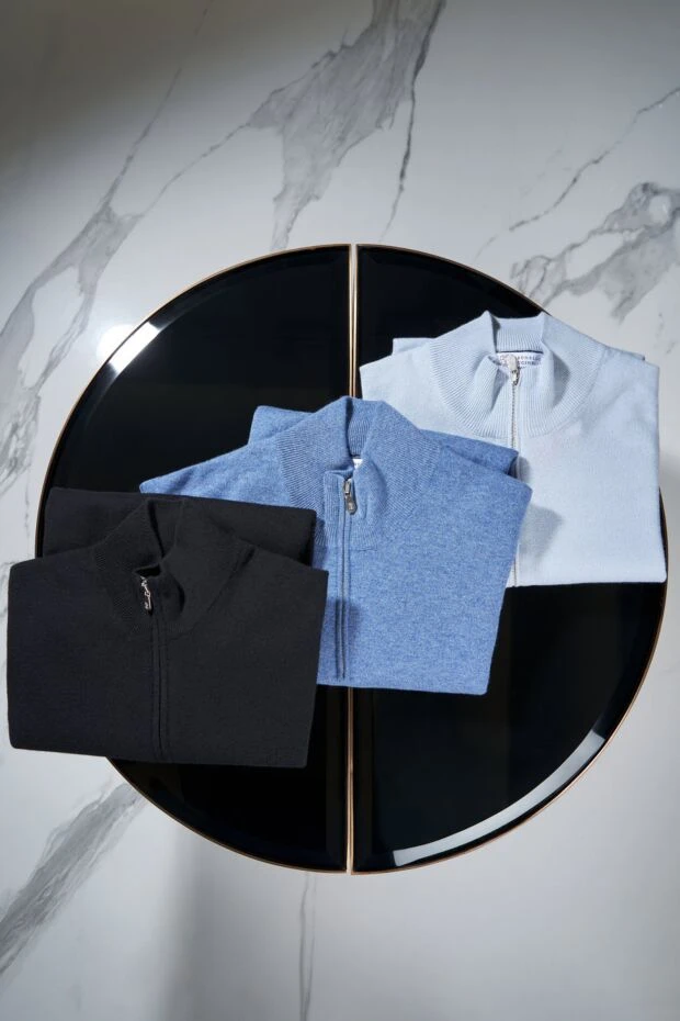 Brunello Cucinelli кашемировый тройер с высоким воротом и застежкой-молнией на половину длины голубой 188762 - фото 3