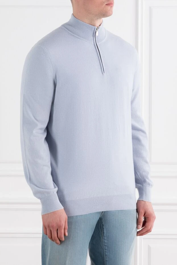 Brunello Cucinelli кашемировый тройер с высоким воротом и застежкой-молнией на половину длины светло-голубой 188764 - фото 3